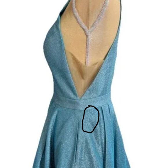 Sherri Hill Cocktail Dress Sz. 10 Blue Short Halter Glitter Shimmer Prom Formal - Picture 16 of 16